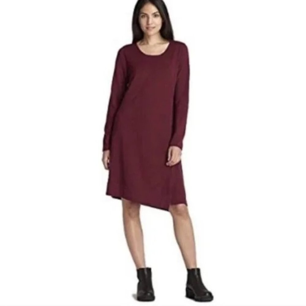 Eileen Fisher Passion Flower Merino Wool Jewel Neck Sweater Dress Size S